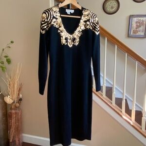 Outlander Vintage Gold Sequined Dress Lambswool Blend Black AMAZING Size M